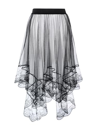 Yartina Sheer Mesh Skirt for Women Lace Trim Tulle Cover Up Skirt See-Through Layering Midi Tulle Overlay Skirt Extender2