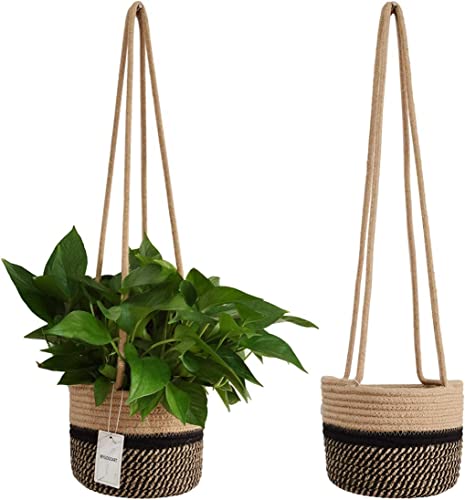 Newly launched ☆LBY® Hanging Planter Baskets 8″x6″ Jute Cotton Rope Woven Macrame Plant Hangers Natural Flower Plant Pots Pack of 2 (Jute/Black/Stripes) Newly launched ☆LBY® Hanging Planter Baskets 8″x6″ Jute Cotton Rope Woven Macrame Plant Hangers Natural Flower Plant Pots Pack of 2 (Jute/Black/Stripes)