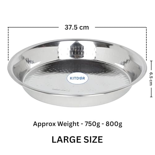 Image of Stainless Steel Atta Parat for Dough Kneading | Multipurpose Mixing Parat for Serving, Mixing & Storing | Dough Bowl for Kitchen (Hammered, Large)