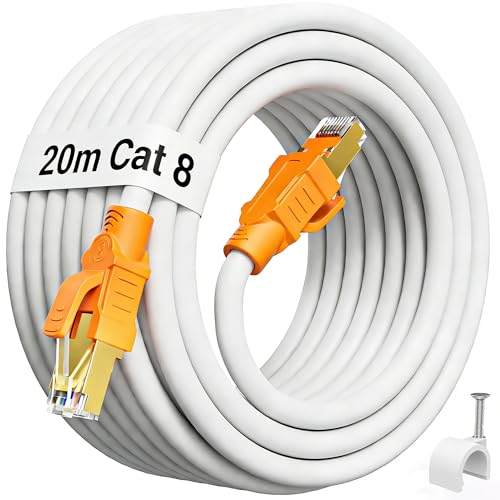 Image of MEIPEK Cat8 Ethernet Cable 20m Shielded S /FTP - 40Gbps 2000MHz High-Speed LAN, 26AWG Waterproof POE++ Network Cord 20 Meter for Gaming /Data Center /Router