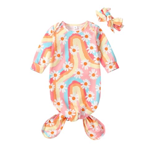 Image of Infant Newborn Baby Girls Floral Sleep Gown Headband Sleepwear Romper Sleeping Bags Outfits