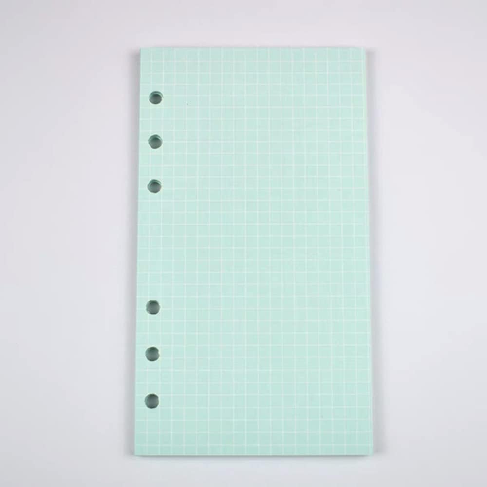 A6 Lined Paper Refill, 6 Holes Refill Paper 40 Sheets Loose Leaf Paper A6 Organiser Planner Inserts Paper for School Office Home(A5-grid green)
