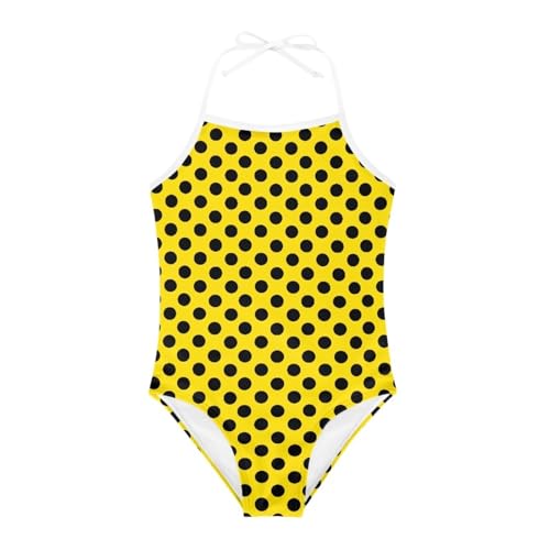 PinUp Angel Girls Beach Sport Halter One Piece Swimsuit Cute Polka Dots Patterned Bathing Suit