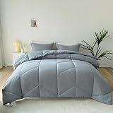 MILDLY Queen Comforter Set, Grey Bedding Comforter Sets 100% Washed Microfiber Super Soft 3 PCS, All