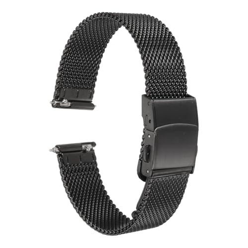 HARFINGTON Stainless Steel Mesh Watch Band 14mm Width 1.8mm Thick Quick Release Metal Watch Strap Adjustable Fold Clasp Replacement Bands for Men Women, Black