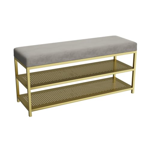 Banc à chaussures entrée avec étagère métallique de rangement pour vestibule