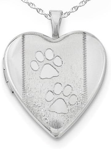 PicturesOnGold.com Sterling Silver Two Paw Prints Heart Photo Locket 3/4 x 3/4 Inch