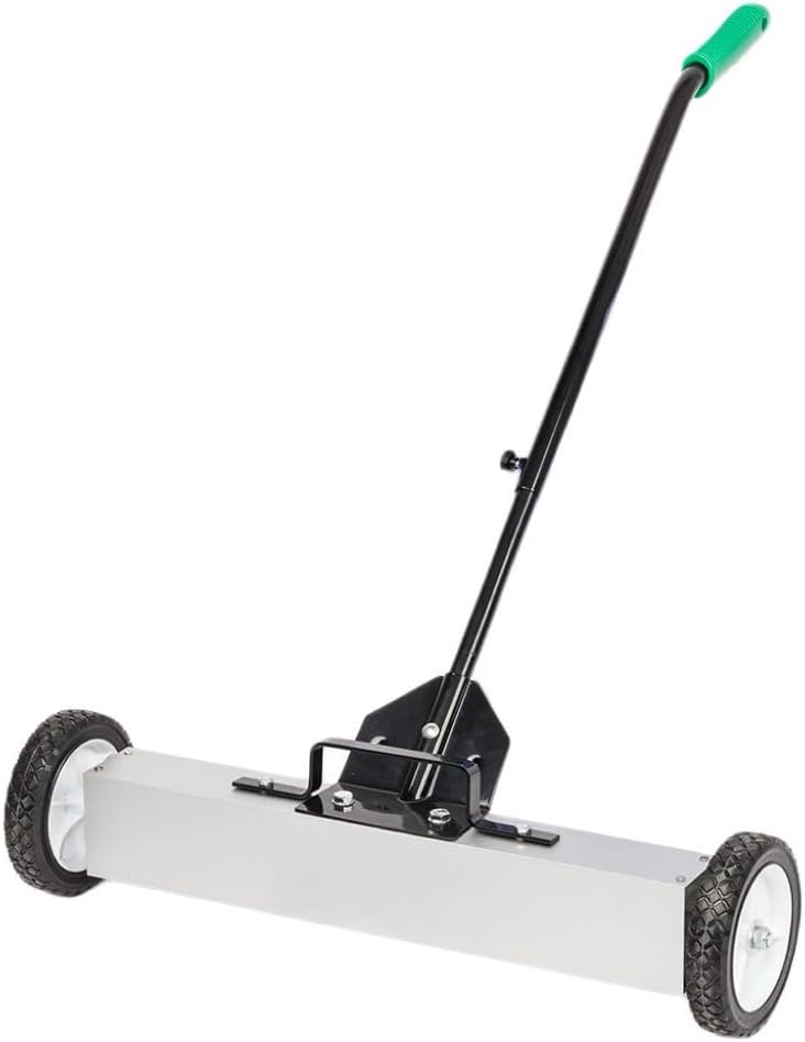 LEADZM 24-Inch Rolling Magnetic Pick-Up Sweeper with Wheels, with Quick Release Latch and Adjustable Long Handle, for Nails Needles Screws Collection, Great for Yard Grass Carpet and Concrete Floor