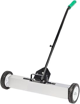 LEADZM 24-Inch Rolling Magnetic Pick-Up Sweeper with Wheels, with Quick Release Latch and Adjustable Long Handle, for Nails Needles Screws Collection, Great for Yard Grass Carpet and Concrete Floor