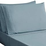 Honeymoon 1800 Brushed Microfiber Embroidered Bed Sheet Set, Ultra Soft, Queen - Blue
