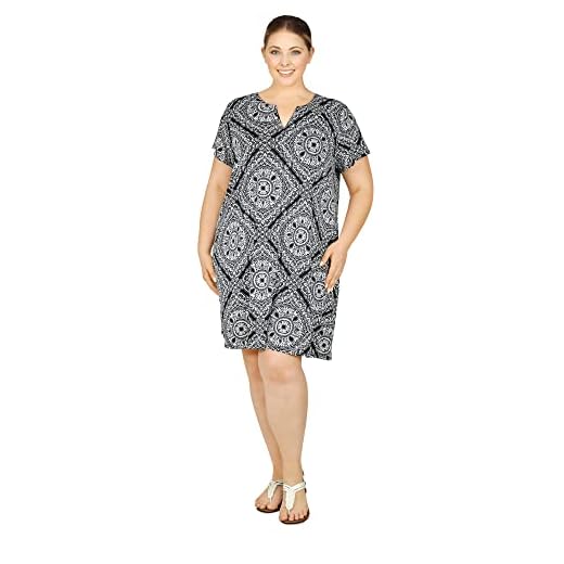 Ruby Rd. Women's Plus-Size Bandana Puff Print Dress Size 2X Black/White