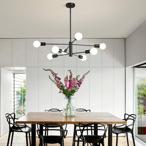 image for KAISITE Modern Chandelier Sputnik Ceiling Light Fixture Black Chandeli