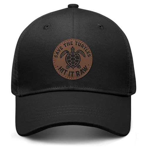 Save The Turtles Engraved Leather Patch Trucker Hat Ocean Animals Lover Gifts Adjustable Mesh Caps for Men Women 6 Panel Baseball Cap with Snapback Enclosure