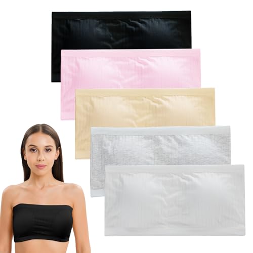 Rylae 5 Pack Girls Sports Bra Stretch Girls Strapless Bra Cotton Breathable Underwear Padded Underwear with Removable Pads Full Cup Sports Bra for Girl Teens 13 to 18 Years Old with Small Breasts