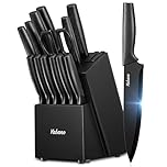 Knife Set, Yabano 14 Pieces Knife Block Set with Built-in Sharpener, Sharp Black Kitchen Knife Set with Block, Dishwasher Safe