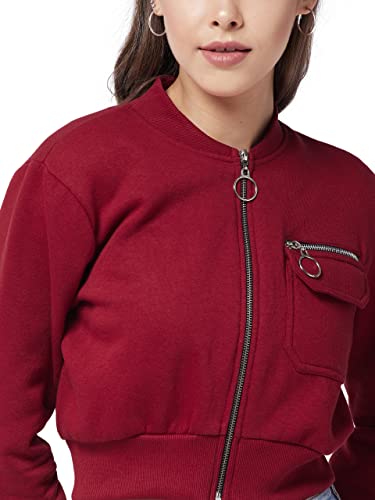 Image of Miss Chase Women's Polyester Full Length Round Neck Full Sleeve Solid Bomber Crop Jacket