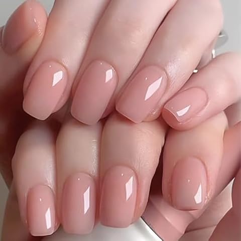 GLAMERMAID Press on Nails Short Square, Winter Handmade Dried Rose Jelly Gel Glue on Nails, 24Pcs Glossy Round Reusable UV Finish Fake Nails Acrylic False Nails Manicure Kits for Women Cover