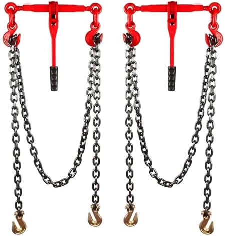 2 Pcs 2 Ton Ratchet Chain Binder Kit - Heavy Duty 5/16" & 3/8" Load Binder with G80 19.7 FT Chain & 3/8" Clevis Hooks for Towing, Hauling, Tie Down, Secure Cargo