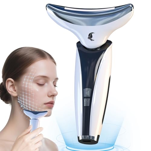 Calason Appareil Massage Visage Anti Rides, EMS Lifting Chauffant 45°C, Appareil de Beauté Visage et Cou à 4 Modes et Lumière LED Multicolore, Masseur...