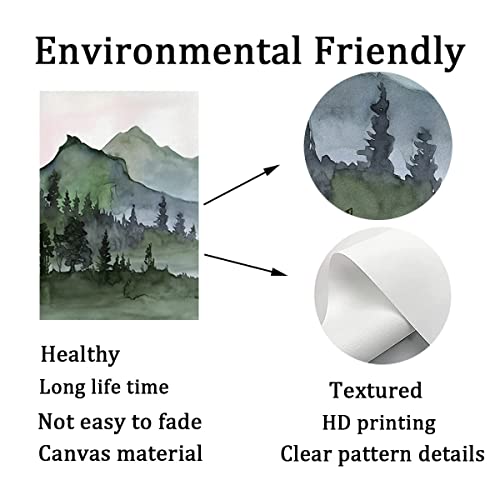 Abstract Mountain Canvas Wall Art Watercolor Green Forest Wall Art Watercolor Mountain Green Painting Woods Forest View Art Abstract Tree Pictures Nature Wilderness Nordic Painting 16X24In X2 No Frame #TOP4