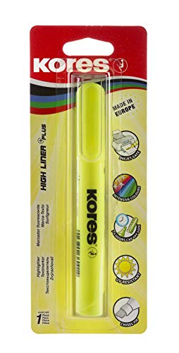 Kores - High Liner Plus : Stylos Surligneurs Jaunes Fluorescents, Pointe Biseautée et Encre à Base d'Eau, Fournitures Scolaires et de Bureau, Paquet Individuel