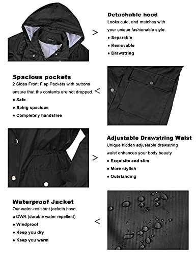 Bloggerlove Women Rain Jackets Hooded Lightweight Raincoat Outdoor Waterproof Windbreaker Black M thumb #3