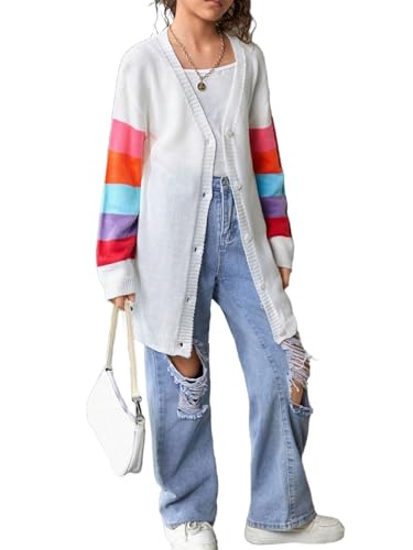 MakeMeChic Girl's V Neck Long Sleeve Cardigan Sweater Button Down Long Knitted Outerwear