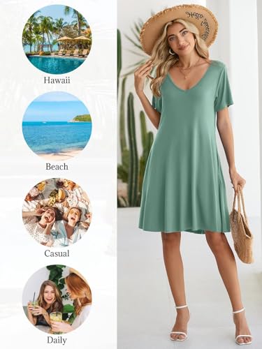 Image of BELAROI Women Casual Summer Dresses Loose Tshirt Beach Sundress V Neck Plus Size Swing Tunic Pockets