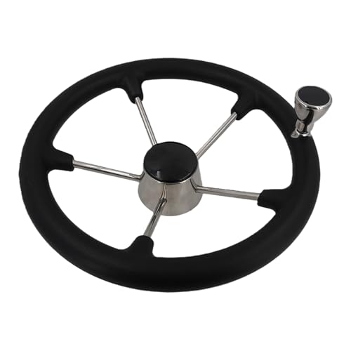 Veldtek 13.5 Inch Stainless Steel Boat Steering Wheel with Black Foam Grip and Knob, fit 3/4 inch Tapered Shaft Marine Steering Systems