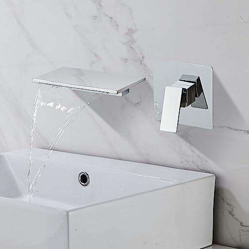 Modern Wall-Mount Mixer Tap Sink Faucet Waterfall Bath with Large Shelf Platform Matte Black White Basin