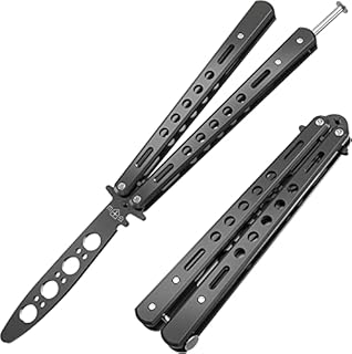 GOOD WORKER Butterfly Trainer - New 2023 Balisong Trainer - Practice Butterfly - Balisong Butterfly Knives NOT Real NOT Sharp Blade - Black Dull Trick Butterfly - Butter Fly Training CSGO K10-B