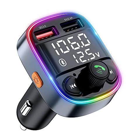 Bluetooth Car Adapter FLOVEME FM Bluetooth Transmitter Car Radio QC3.0 Quick Charge Car Adapter Handsfree Car Bluetooth 5.0, Supports TF Card and U-Disk Cover