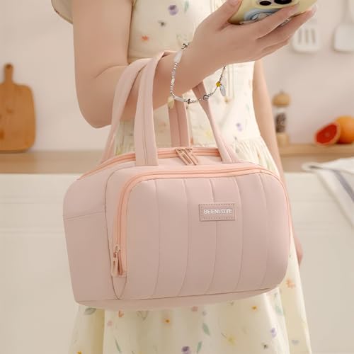 Image of SVH Reusable Thermal Lunch Carrier for Women & Kids | Insulated Lunch Tote with Front Zipper Pocket, Leak-Resistant Interior & Double Zipper Closure (Peach Blush)
