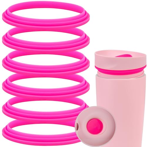 Rubber Seal Replacement for Owala Sliding Lid Coffee Tumbler, Silicone Sealing Ring Gaskets Seal Parts Leak-Proof Water Bottle Lid, Compatible with Owala SmoothSip Slider 20/12OZ (6PCS/Dark Pink)