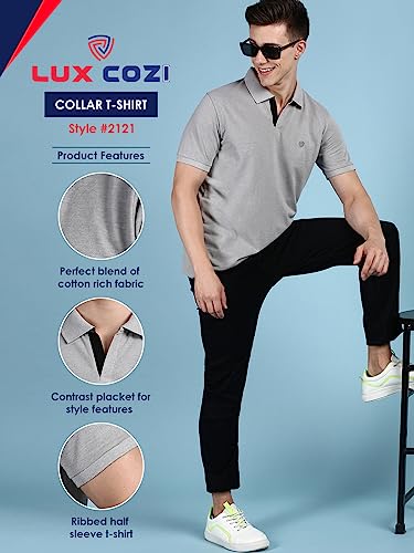 Image of Lux Cozi Men Cotton Solid Regular Fit Polo Shirt