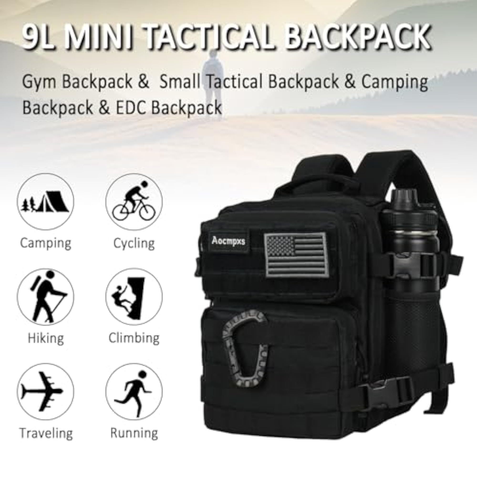 Mini Tactical Backpack, 9L Small Gym Backpack for Men and Women