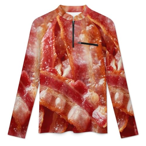 Fried Crunchy Streaky Bacon Pieces Men's Rash Guard Long Sleeves Quick Dry Fishing Workout Shirts with Zipper3