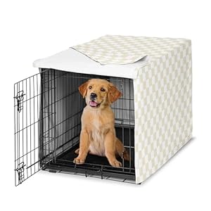 Sweet Jojo Designs 36in. Medium Dog Crate Cover (Beige Gingham Checkered Plaid) Pet Cage, Kennel Covers (Vintage, Classic, Checkerboard, Geometric, Minimalist, Retro, Taupe, Brown, Tan and White)