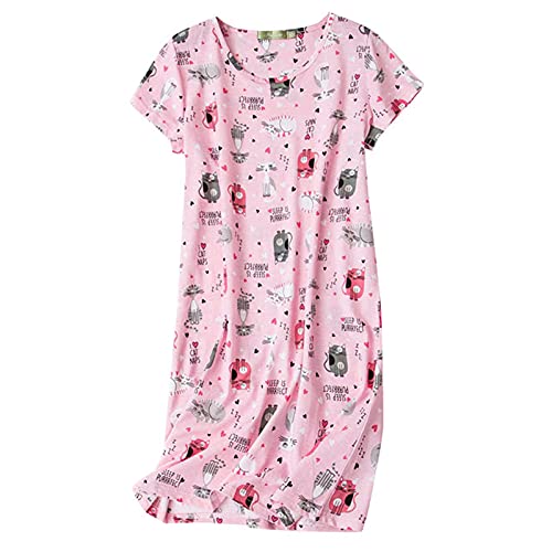 Image of American Trends Nightgowns for Women Cotton Night Shirts Short Sleeve Knee-Length, Sleep Shirts Summer Pajamas Sleepwear