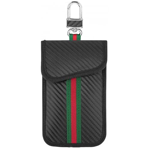 Image of Faraday Bag, Vertical Ribbon Carbon Fiber Key Organizer, Signal Blocking Pouch for Electronic Security, Compact Faraday Cage Design for Key Protection, Carbon Fiber Material Construction