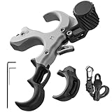 WGNVISREHY Bow Release for Compound Bow, Copper Archery Release Trigger with Adjustable Wrist Straps & Wrench, 3/4 Finger Heavy-Duty Thumb Release for Left & Right Hand (Sand Gray)