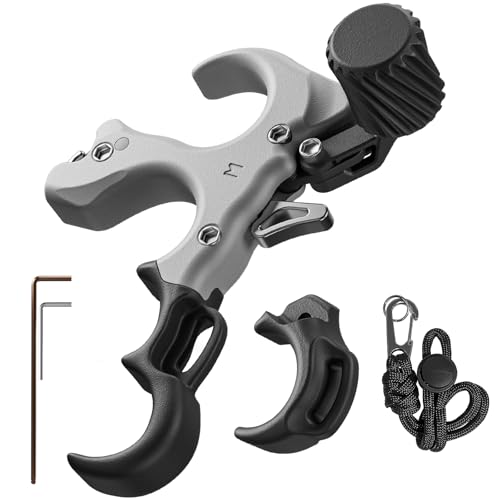 WGNVISREHY Bow Release for Compound Bow, Copper Archery Release Trigger with Adjustable Wrist Straps & Wrench, 3/4 Finger Heavy-Duty Thumb Release for Left & Right Hand (Sand Gray)