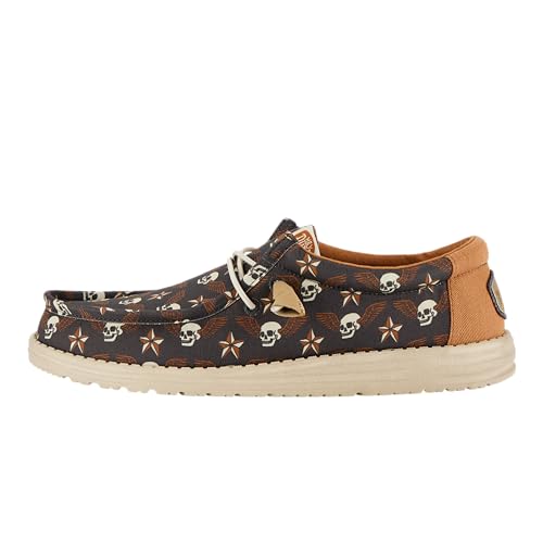 HEYDUDE Men's Wally-Stars N Skulls Print Black/Tan Size 9 | Men's Shoes | Men Slip-on Loafers | Comfortable & Light-Weight
