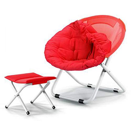 MXXHFC Tragbarer Outdoor-Strandstuhl, Moon Chair Erwachsener Rückenstuhl Outdoor-Schlafzimmerstuhl Niedlicher Einzelsofa-Stuhl, geeignet zum Lesen, abnehmbares großes rotes + klappbarer Hocker