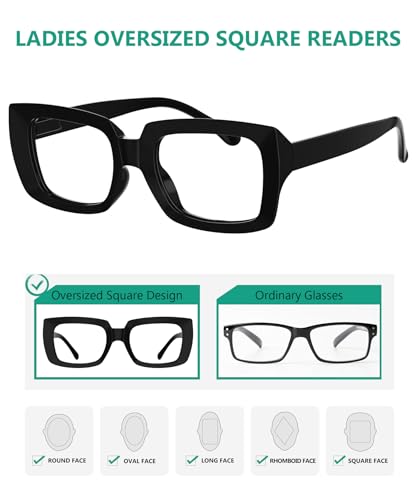 Image of Eyekepper 4 Pack Stylish Reading Glasses Women - Oversized Square Readers Black +3.25