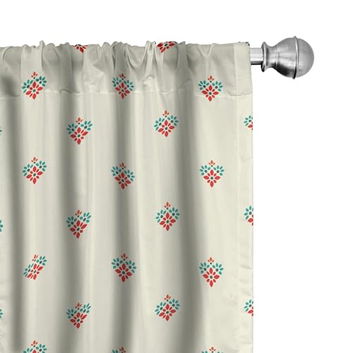 Ambesonne Simple Flower Curtains, Little Floral Ornaments with Vibrant Petals Old Fashioned Country Style, Window Treatments 2 Panel Set for Living Room Bedroom, Pair of - 28" x 84", Beige Teal