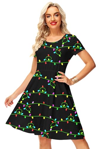 Deerose Vestido feminino de manga curta e cintura elástica para cosplay Lilo Bopeep, monstro verde,