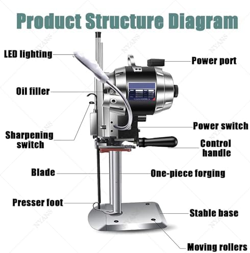 Electric Fabric Cutting Machine with LED Light, 12" Vertical Straight Knife Cutter & Auto Knife Sharpener, Industrial Heavy-Duty Fabric Tool for Seamstress & Tailoring