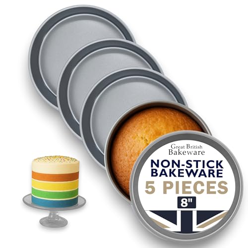 Samuel Groves Great British Bakeware 5 Pack 8 Superior Double Coated Non-Stick Victoria Sandwich Cake Tin, Rainbow, Oven Safe, Round Cake Tin, Fixed Base, PFOA & BPA Free Cookware, Made in England