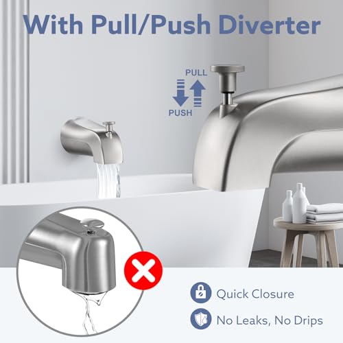 Fosenlion Universal Bathtub Tub Spout with Diverter, Wall Front Mount Tub Faucet Spout 1/2\" IPS Thread, Compatible with Westbrass E531D-1F-62 Replacement (Brushed Nickel)